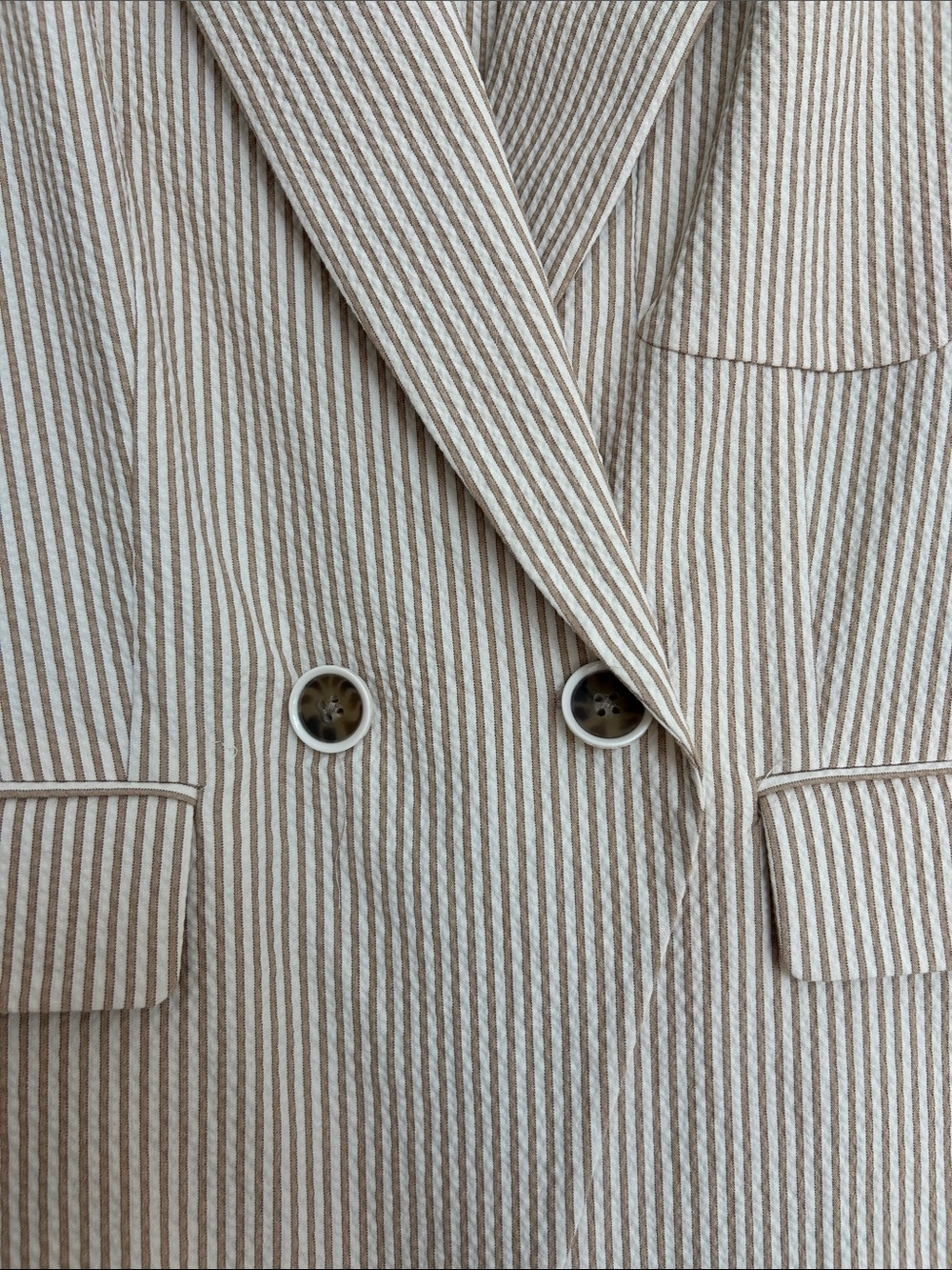 Veronica Beard Beige Pinstripe Double-Breasted Seersucker Blazer - Picture 3 of 7
